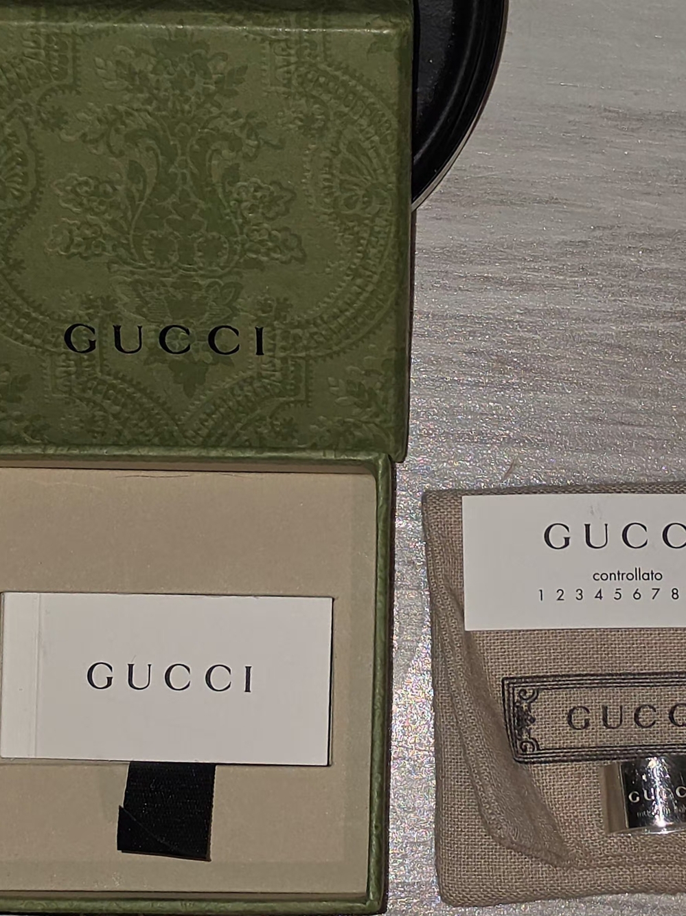 Gucci Trademark Logo Striped Wide Band Ring (12mm width) SZ 5
